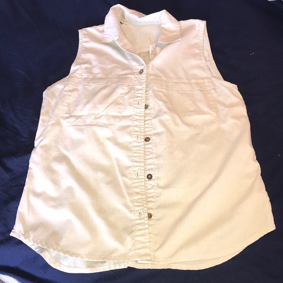 Cream Colored Button-Up Collared Tank Top - Picture 1 of 3